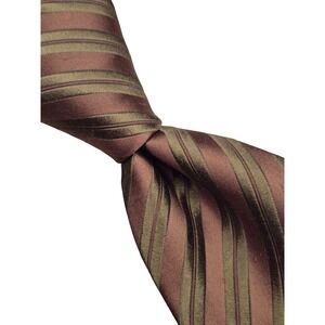 Charvet Mens Brown and Olive Green Diagonal Striped Silk Blend Necktie